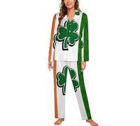 Irish Flag With Shamrock Pattern Womens Pyjamas Set Long Sleeve Pjs Sets Pajama Sets Sleepwear Loungewear S