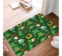 Irish Flags and Four Leaf Clovers St Patricks Day Door Mat -Dirt Trapping Outdoor Welcome Mats Non-Slip Outdoor Indoor Entrance Low Profile Front Doormat (24x16in)