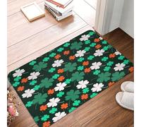 Irish Flags and Four Leaf Clovers St Patricks Day Door Mat -Dirt Trapping Outdoor Welcome Mats Non-Slip Outdoor Indoor Entrance Low Profile Front Doormat (24x16in)
