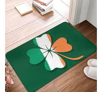 Irish Flags and Four Leaf Clovers St Patricks Day Door Mat -Dirt Trapping Outdoor Welcome Mats Non-Slip Outdoor Indoor Entrance Low Profile Front Doormat (24x16in)