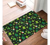 Irish Flags and Four Leaf Clovers St Patricks Day Door Mat -Dirt Trapping Outdoor Welcome Mats Non-Slip Outdoor Indoor Entrance Low Profile Front Doormat (24x16in)