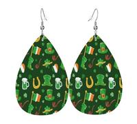 Irish Flags And Four Leaves Clovers St Patricks Day Dangle Earrings Fun Pendant Creative Leather Earrings For Daily Women