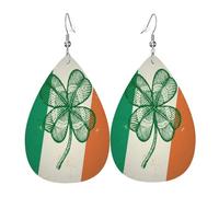 Irish Flags And Four Leaves Clovers St Patricks Day Earrings Printed Earring Creative Leather Earrings For Women Daily