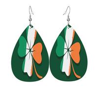 Irish Flags And Four Leaves Clovers St Patricks Day Earrings Printed Pendant Fun Leather Earring For Women Beach
