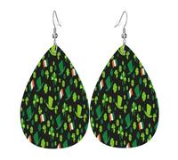 Irish Flags And Four Leaves Clovers St Patricks Day Leather Earring Creative Earring Lightweight Leather Earrings For Women Beach