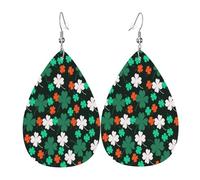 Irish Flags And Four Leaves Clovers St Patricks Day Leather Earring Fashion Pendant Printed Leather Earrings For Women Daily