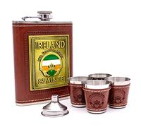 Irish Flask Set - Stainless Steel Flask with Four Shot Glasses, Funnel, and Gift Box - Liquor Flask for Men, Stainless Steel Hip Flasks for Liquor, Alcohol, and Whiskey (Irish Gifts for Men)