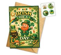 Irish for a Day Funny and Cheerful St Patrick’s Day Card Leprechaun Rainbow Pot of Gold Design for Friend or Loved One Heartfelt Message Irish Holiday Gift Single 5.3'' x 8'' Folded with Envelope