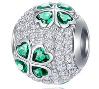 Irish Four Leaf Clover Charms fit Pandora First Mothers Day Bracelet, Pave Ireland Green Heart Shamrock CZ Ball Beads in Sterling Silver, Lucky Gift for Daughter/St Patricks/Mum