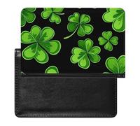 Irish Four Leaf Lucky Clovers Happy St. Patrick's Day Passport Holder Cover Wallet Travel Leather Passport Case for Women Men