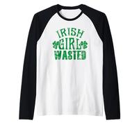 Irish Girl Wasted St Patricks Day Shamrock Party Humor Quote Raglan Baseball Tee