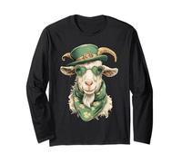 Irish Goat with Hearts Sunglasses Shamrocks St Patricks Day Long Sleeve T-Shirt