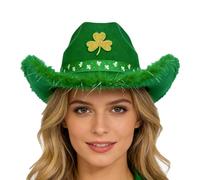 Irish Green Frayed Cowboy Hat - Cloth Material | St. Patrick's Day Shamrock Costume Accessory 98g, Breathable festive party hat with provides comfort for parades and festivals.