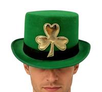 Irish Green Top Hat - 12cm St Patrick's Day | Golden Decorated Hat, Unisex St Patrick's Day Costume, Irish Goblin Party Gift for Men,