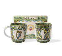 Irish Harp Mug Set of Two Bone China Cups in a Matching Gift Box | Cup Set Made of Ceramic with Celtic Knots and Irish Weave Pattern | 325 ml Coffee Tea Porcelain Mug Set by Royal Tara