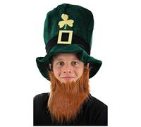 Irish Hat With Attached Beard - Velour Ireland St Patricks Day Top Hat With Attached Ginger Beard - Perfect for St Paddys Day Sporting Events and Other Fancy Dress Events Leprechaun - 1 Pack