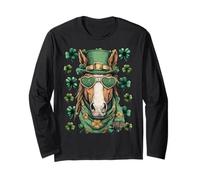 Irish Horse with Hearts Sunglasses Shamrocks St Patricks Day Long Sleeve T-Shirt