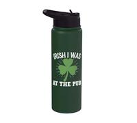 Irish I was At The Pub Lucky St Patricks Day Shamrock Clover Stainless Steel Insulated Water Bottle