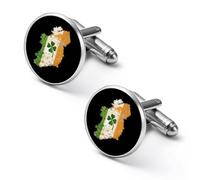 Irish Ireland Map Flag Clovers Round Cufflinks for Men Classic Cuff Links Jewellery for Wedding Business Party