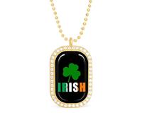 Irish Ireland Shamrocks St Patricks Day Pendant Necklace Fashion Jewelry Square Pendant with White Drill Border One Size