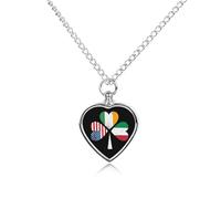 Irish Italian American Clover Patrick's Day Custom Cremation Jewelry Urn Necklace for Dog Pet Ashes Heart Memorial Pendant