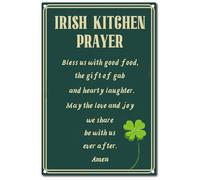 Irish Kitchen Prayer Rustic Tin Signs Bless Us With Good Food St Patricks Day Shamrock Art Poster Retro Metal Sign for Home Cafe Bar Pub Door Porch Yard Vintage Decorations 8x12 Inch