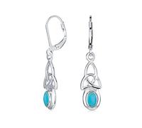Irish Love Knot Oval Bezel Set Semi Precious Gemstone Stabilized Turquoise Dangle Celtic Knot Earrings For Women Teens .925 Sterling Silver Lever Back