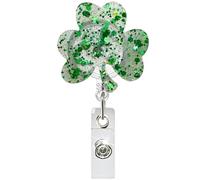 Irish Lucky Clover Badge Reel St Patrick's Day Badge Reels Retractable Acrylic ID Badge Holder Glitter Shamrock Badge Clip St Patricks Day Badge Holders for Nurse Doctor Teacher Student Employee