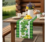 Irish Lucky Shamrock Threeleaf Grass Table Runner 36 Inches Long,Table Runners Kitchen Dining Tables Decoration, Green Buffalo Plaid Tables Runner for Home Party Wedding Dresser Scarf