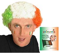 Irish National Flag Style Curly Afro Hair Wig with Flag Make Up St Patrick’s Day Fancy Dress