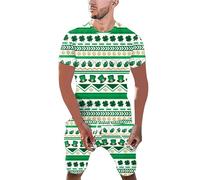 Irish Party Outfit for Men, St Patrick's Day 2-Piece Leprechaun Costume with Novelty Clover Print Top & Loose Fit Shorts, Perfect Fancy Dress for Paddy's Day Events & Festivities