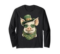 Irish Pig with Hearts Sunglasses Shamrocks St Patricks Day Long Sleeve T-Shirt