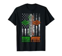 Irish Pride Celtic Cross American Flag USA America Ireland T-Shirt