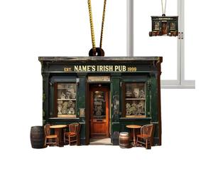 Irish Pub Christmas Ornament - Handcrafted Wooden Bar Decoration, Festive Irishes Pub Ornaments | Rustic Irishh Ornamnt with Gold Chain, Wear-Resistant Christmas Tree Decoration for Tree