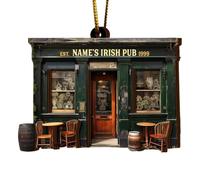 Irish Pub Christmas Ornament - Wooden Decoration, Rear View Mirror Hanging, Ireland Green Design | Festive Holiday Decor for Front Door Window Display St Patricks Day Celebration and Seasonal Use