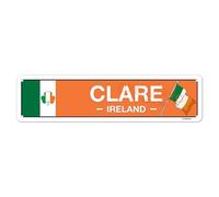 Irish Pub Decor - Clare, Ireland, Flag, Clover, Gifts - Irish Street Sign - Metal City Signs, Home/Kitchen/Living Room/Man Cave/Bar/Office/Cafe Wall Art Decoration - Aluminium - 4x16 Inches
