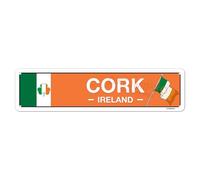 Irish Pub Decor - Cork, Ireland, Flag, Clover, Gifts - Irish Street Sign - Metal City Signs, Home/Kitchen/Living Room/Man Cave/Bar/Office/Cafe Wall Art Decoration - Aluminium - 4x16 Inches