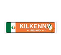 Irish Pub Decor - Kilkenny, Ireland, Flag, Clover, Gifts - Irish Street Sign - Metal City Signs, Home/Kitchen/Living Room/Man Cave/Bar/Office/Cafe Wall Art Decoration - Aluminium - 4x16 Inches