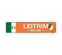 Irish Pub Decor - Leitrim, Ireland, Flag, Clover, Gifts - Irish Street Sign - Metal City Signs, Home/Kitchen/Living Room/Man Cave/Bar/Office/Cafe Wall Art Decoration - Aluminium - 4x16 Inches