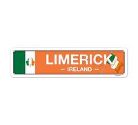 Irish Pub Decor - Limerick, Ireland, Flag, Clover, Gifts - Irish Street Sign - Metal City Signs, Home/Kitchen/Living Room/Man Cave/Bar/Office/Cafe Wall Art Decoration - Aluminium - 4x16 Inches