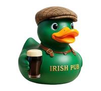 Irish Pub Duck - Resin Bird Ornament, Small Animal Statue | Classic Emerald Tavern Counter Decor, Whimsical Pint Carrying Desktop Figurine For Home Bar Enhancement