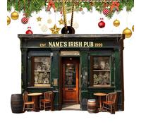 Irish Pub Ornament - Irish Pub St Patrick's Day Christmas Tree Decorations,Ireland Green Ornaments, Exquisite Festive Rear View Ornament for Front Door, Window