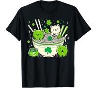 Irish Ramen Cats Cute Anime St Patrick's Day Women Girls Cotton Men T Shirt Black