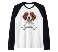 Irish Red and White Setter Funny Peeking Pocket Dog Lover Raglan Baseball Tee