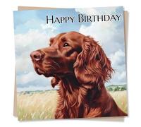 Irish Red Setter Birthday Card - Beautiful Irish Setter In The Field - Happy Birthday Card In Red Setter Dog Design