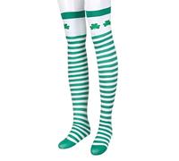 Irish Saint Patricks Day Thigh High Stockings Green Striped Print Over Knee Long Socks Festival Holiday Cosplay Tights