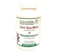 Irish Sea Moss & Bladderwrack Capsules Tablets 500 mg 90 Capsules Certified Organic Harvested in North Atlantic Coast of Ireland