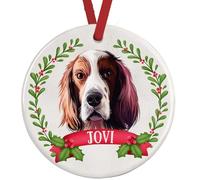 Irish Setter Christmas Decoration - Personalised Tree Ornament - UK Made Ceramic Bauble with Gift Box - Double-Sided, 7cm - Dog Lover Xmas Gift