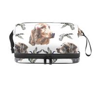 Irish Setter Deutsch Kurzhaar and Wild Duck Double Layer Cosmetic Bag for Women and Girls, Travel Toiletry Bag Makeup Handy Pouch Organiser Bag with Brush Compartment