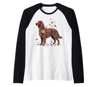 Irish Setter Dog Colorful Floral Butterfly Flowers Botanical Raglan Baseball Tee